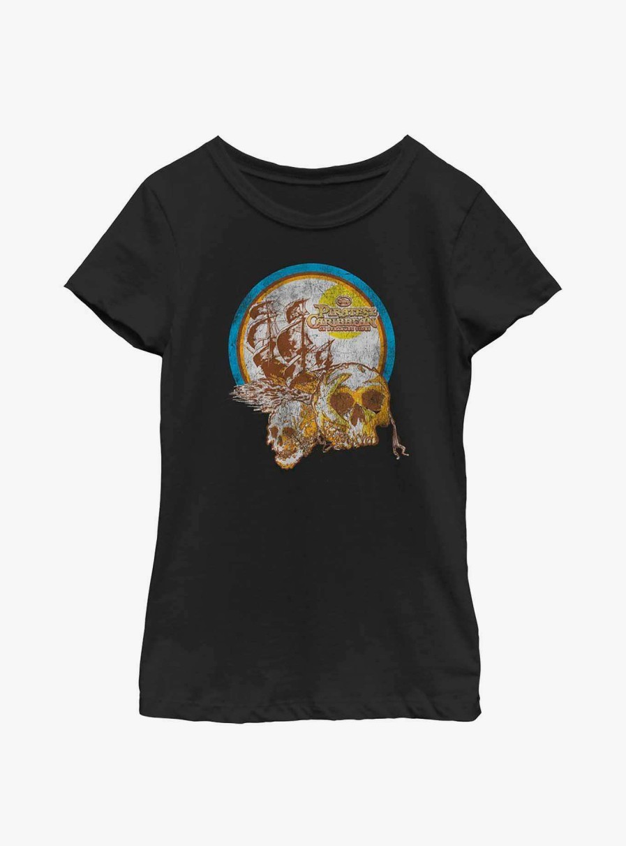 Kids * | Lower Price Disney Pirates Of The Caribbean: On Stranger Tides Distressed Skulls Youth Girls T-Shirt