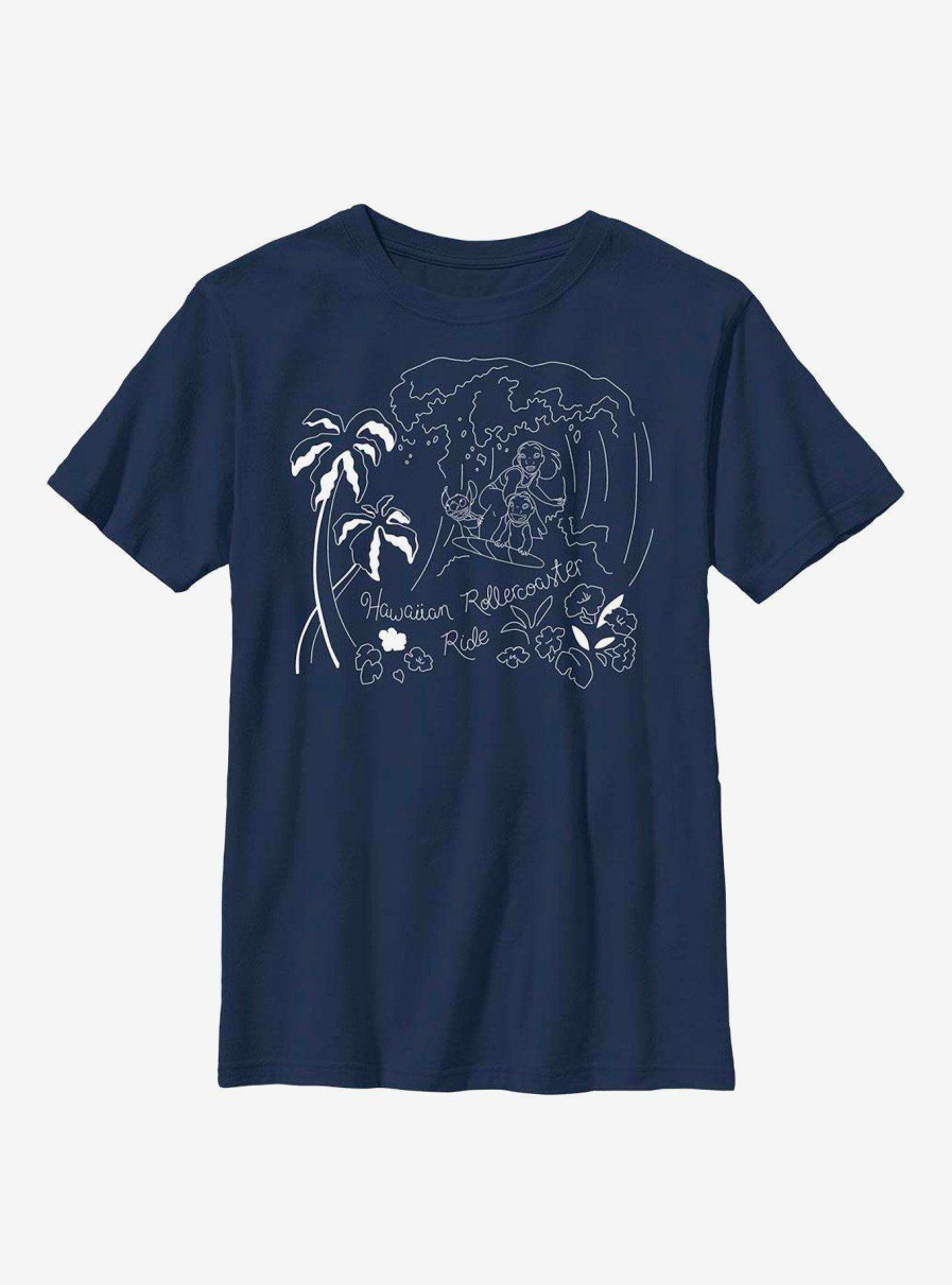 Kids * | Disney Lilo & Stitch Surf Line Art Youth T-Shirt Flash Sale