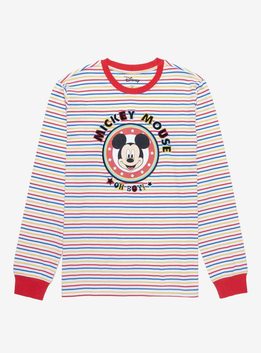 Adults * | Best Quality Disney Mickey Mouse Oh Boy Striped Long Sleeve T-Shirt Boxlunch Exclusive