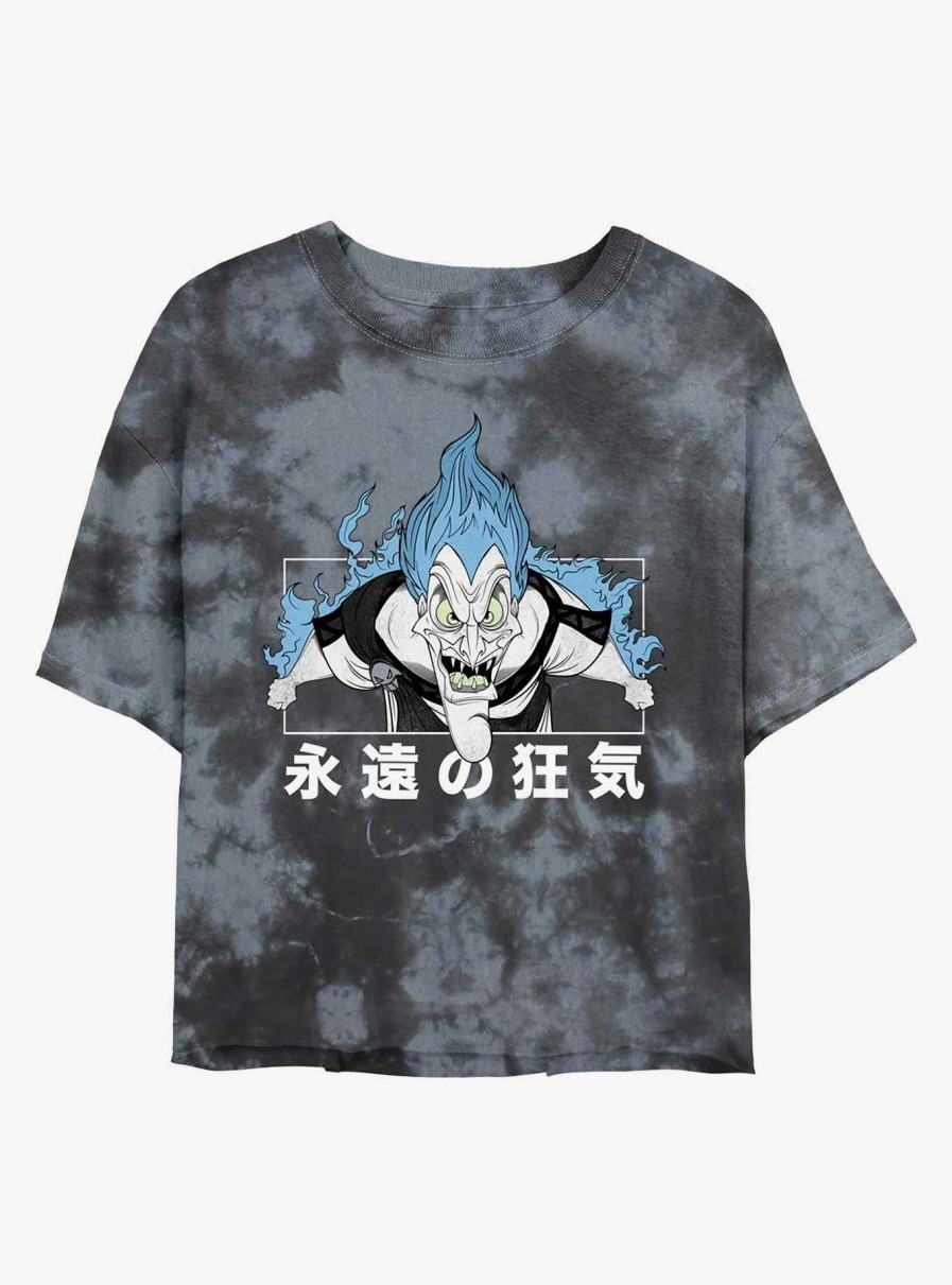 Adults * | Shoping Disney Villains Hades Fire Face Japanese Lettering Tie-Dye Womens Crop T-Shirt