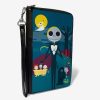 Bags * | The Nightmare Before Christmas Stylized Jack Cemetery Scene Blues Zip Around Rectangle Wallet 100% Guarantee