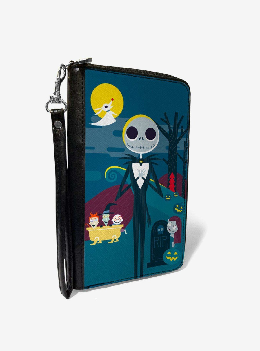 Bags * | The Nightmare Before Christmas Stylized Jack Cemetery Scene Blues Zip Around Rectangle Wallet 100% Guarantee