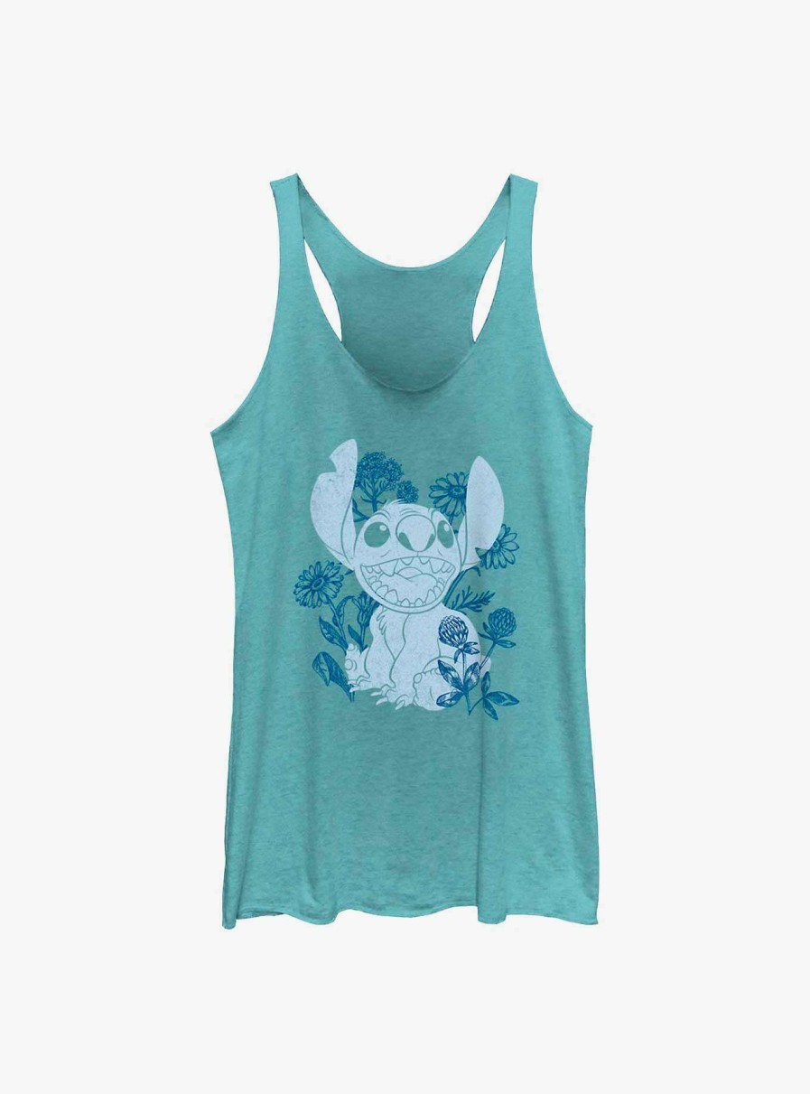 Adults * | Discounts Disney Lilo & Stitch Floral Sketch Womens Tank Top