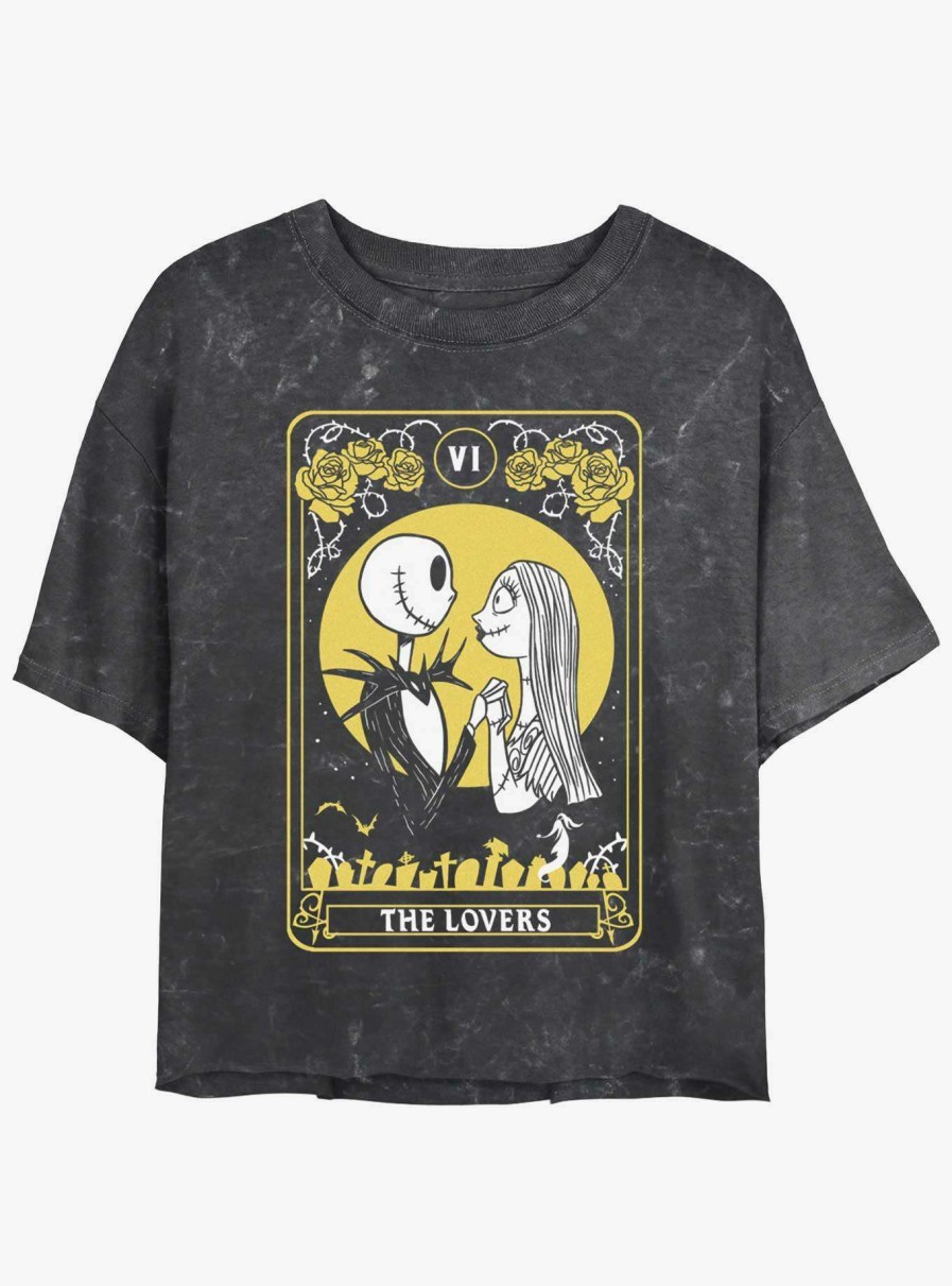 Adults * | Hot Sell Disney The Nightmare Before Christmas The Lovers Tarot Card Mineral Wash Womens Crop T-Shirt