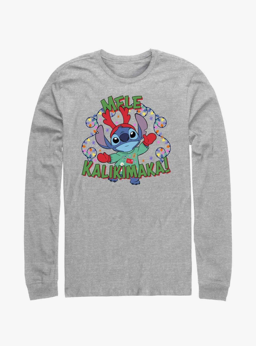 Adults * | Popular Disney Lilo & Stitch Mele Kalikimaka Merry Christmas In Hawaiian Long-Sleeve T-Shirt