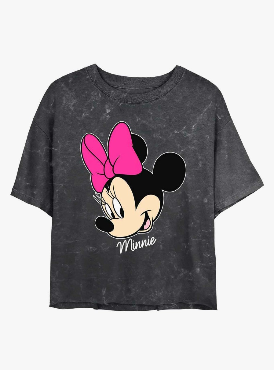 Adults * | Best Quality Disney Minnie Mouse Minnie Big Face Mineral Wash Crop Womens T-Shirt